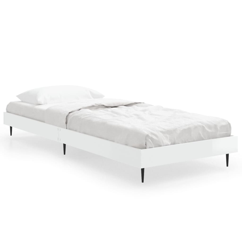 Sengeramme høyglans hvit 75x190 cm konstruert tre