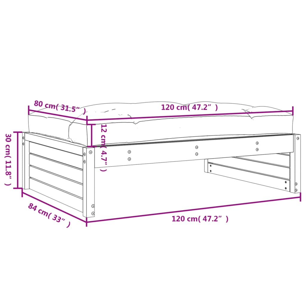 Hagefotskammel hvit 120x80 cm heltre furu