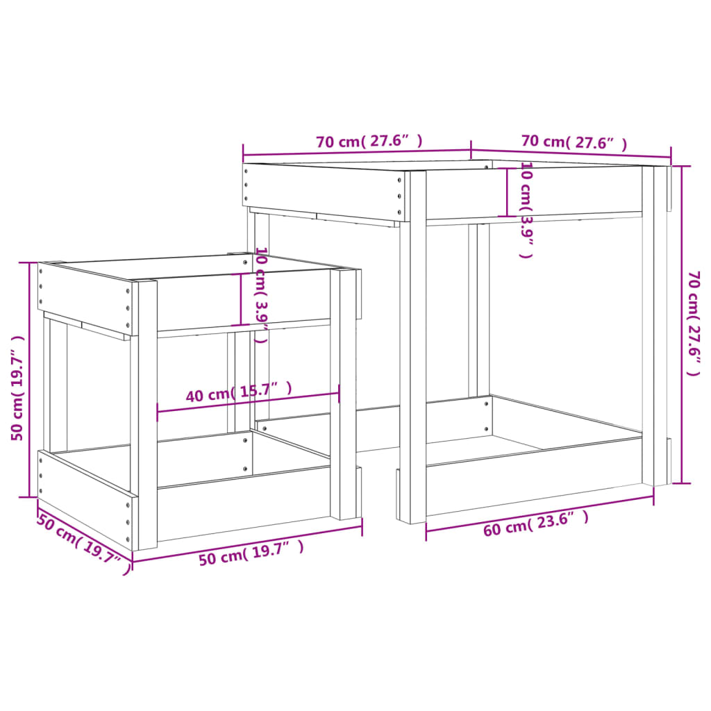 Sandbord 2 stk svart heltre furu