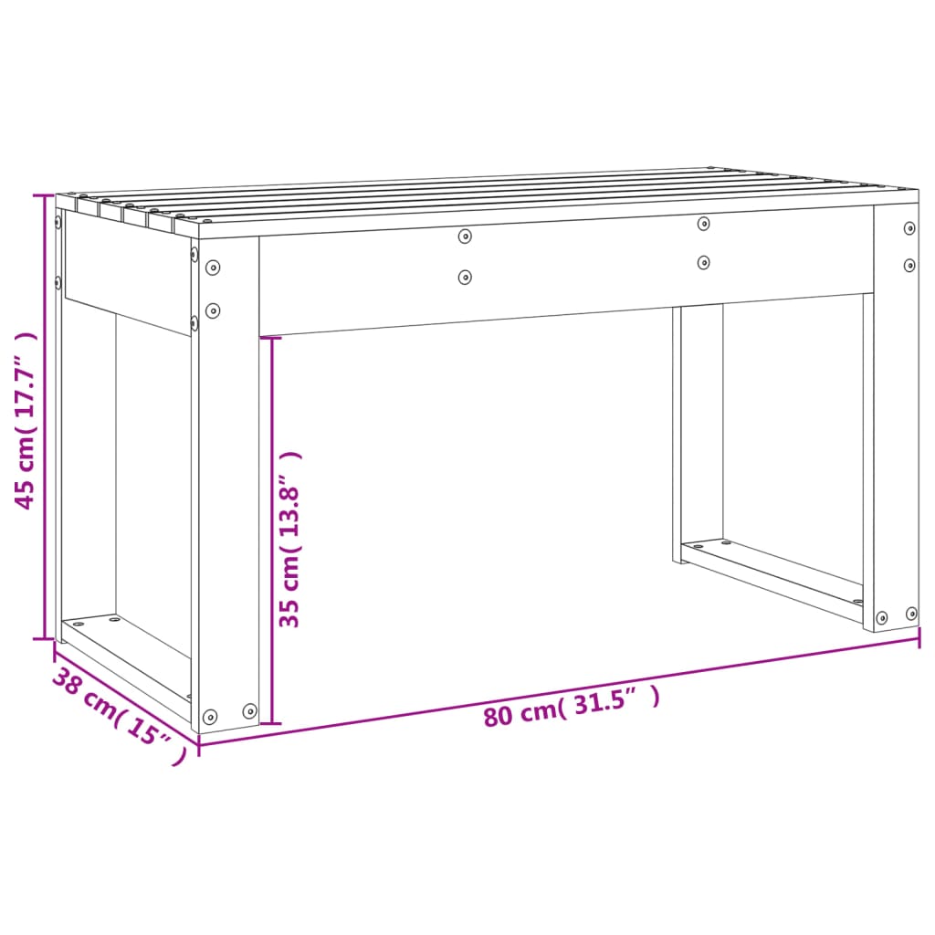 Hagebenk hvit 80x38x45 cm heltre furu