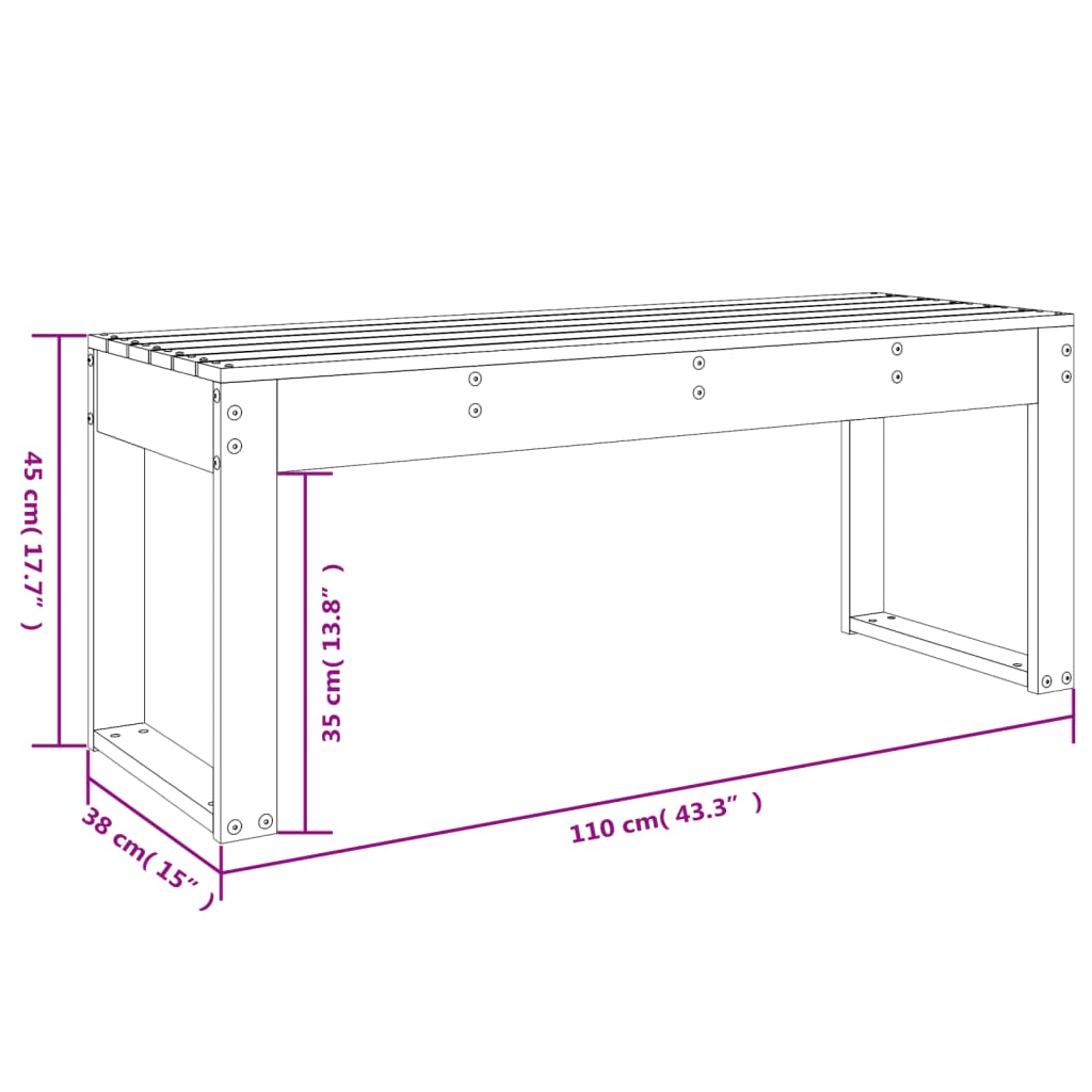 Hagebenk 110x38x45 cm heltre furu