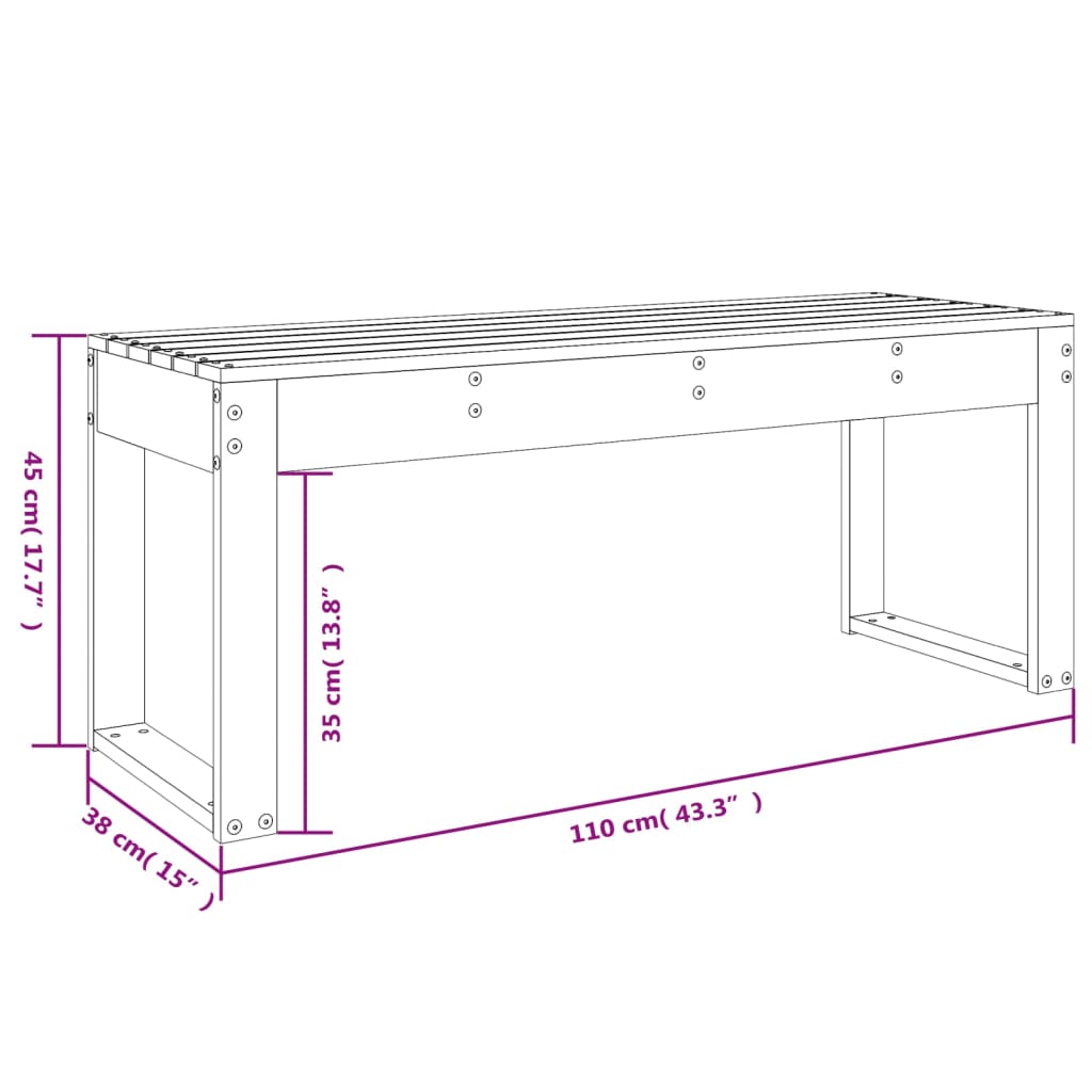 Hagebenk honningbrun 110x38x45 cm heltre furu