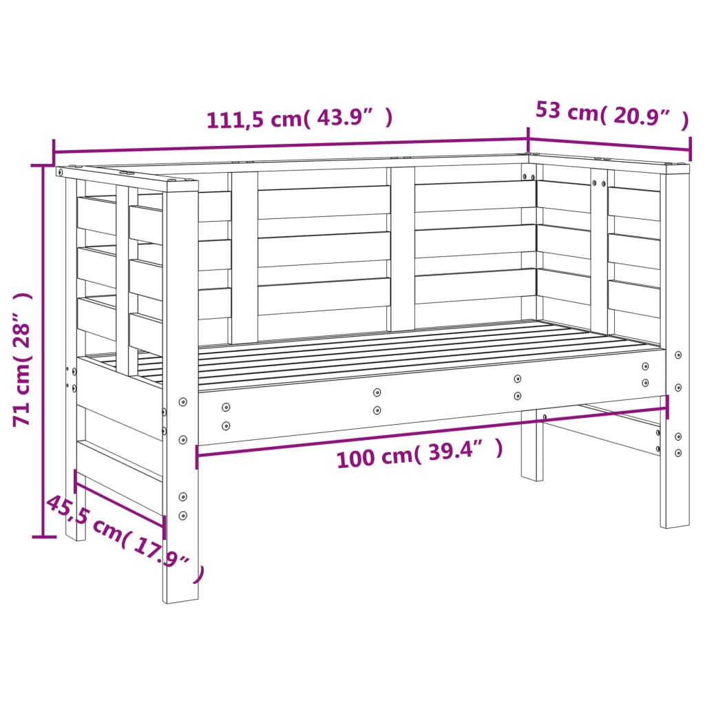 Hagebenk 111,5x53x71 cm heltre furu