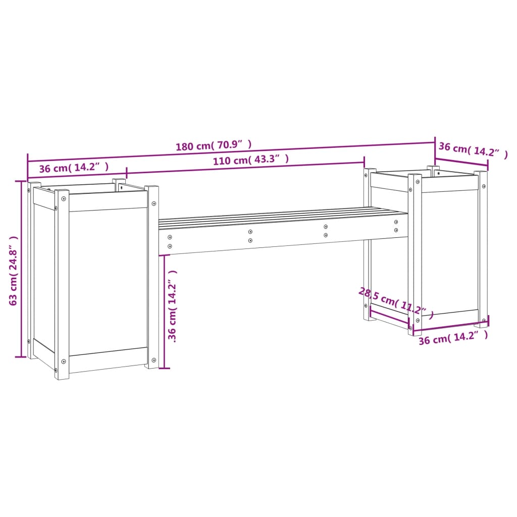 Plantebenk hvit 180x36x63 cm heltre furu