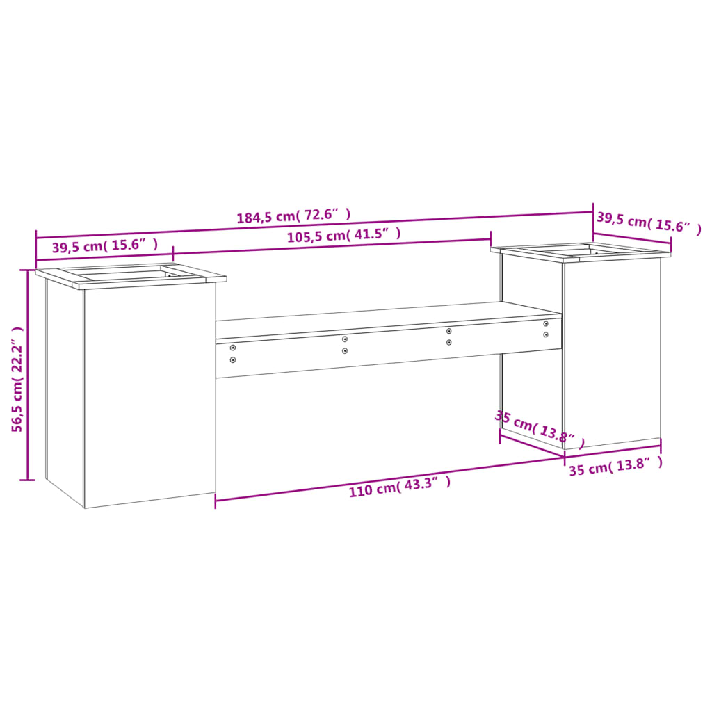 Plantebenk hvit 184,5x39,5x56,5 cm heltre furu