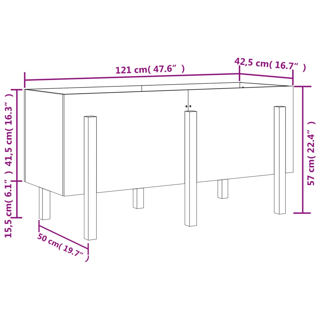 Høybed for hage hvit 121x50x57 cm heltre furu