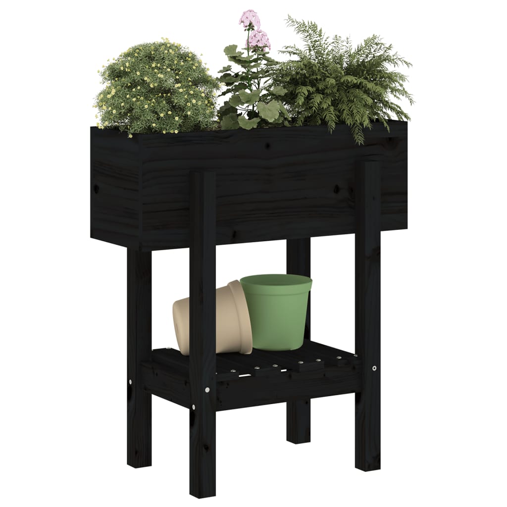 Hageplantekasse svart 62x30x69 cm heltre furu