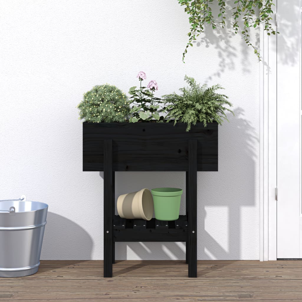 Hageplantekasse svart 62x30x69 cm heltre furu