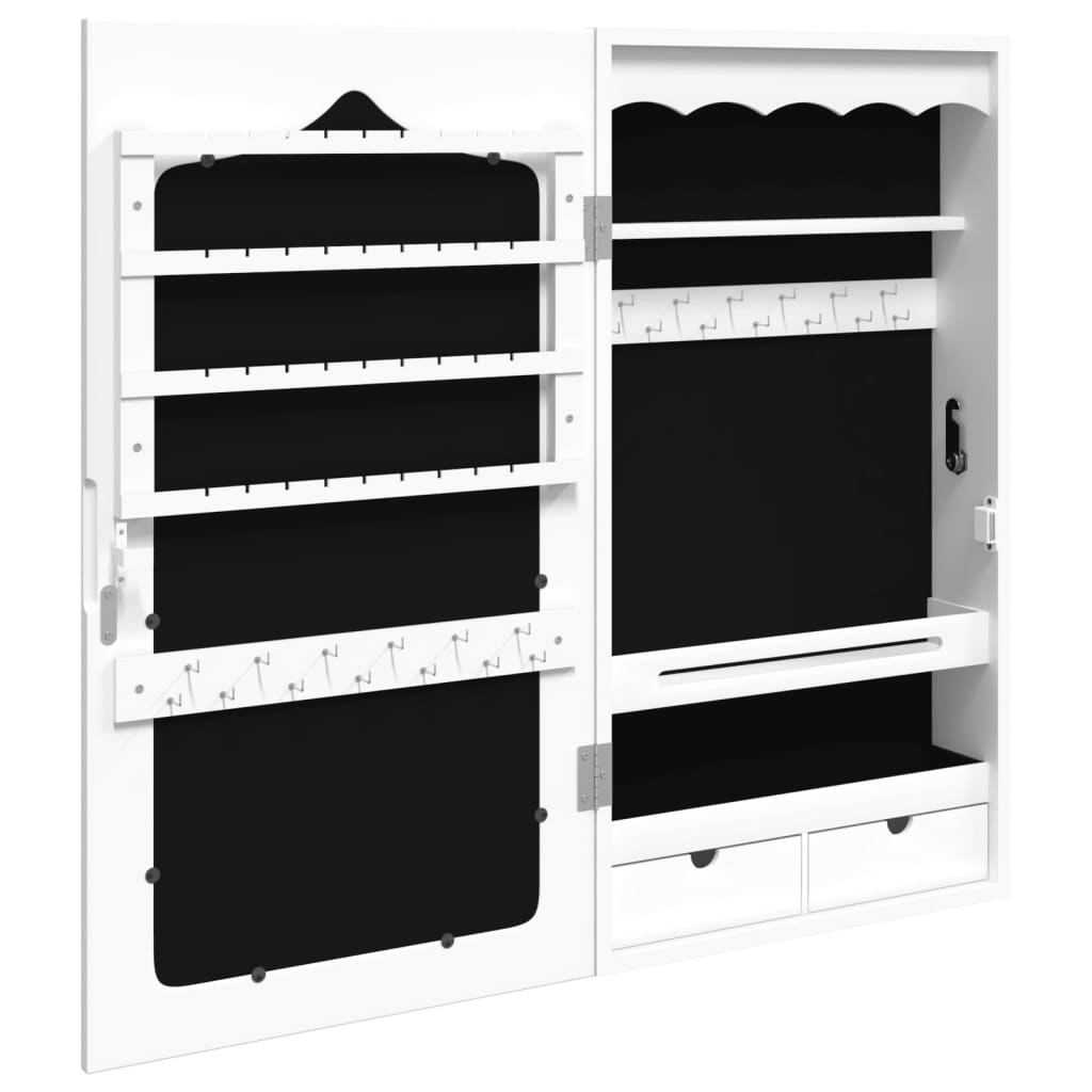 Vegghengt smykkeskap med speil hvit 37,5x10x67 cm