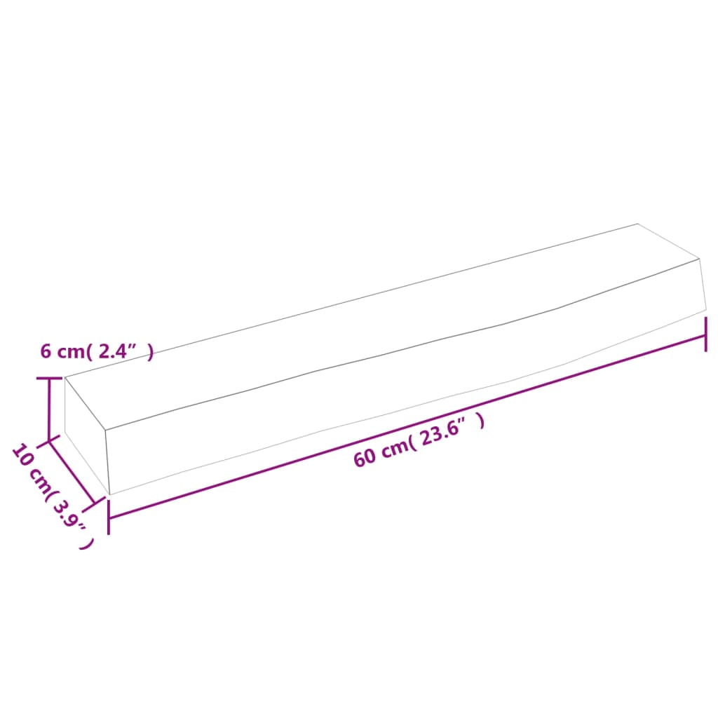 Vegghylle 60x10x6 cm ubehandlet heltre eik