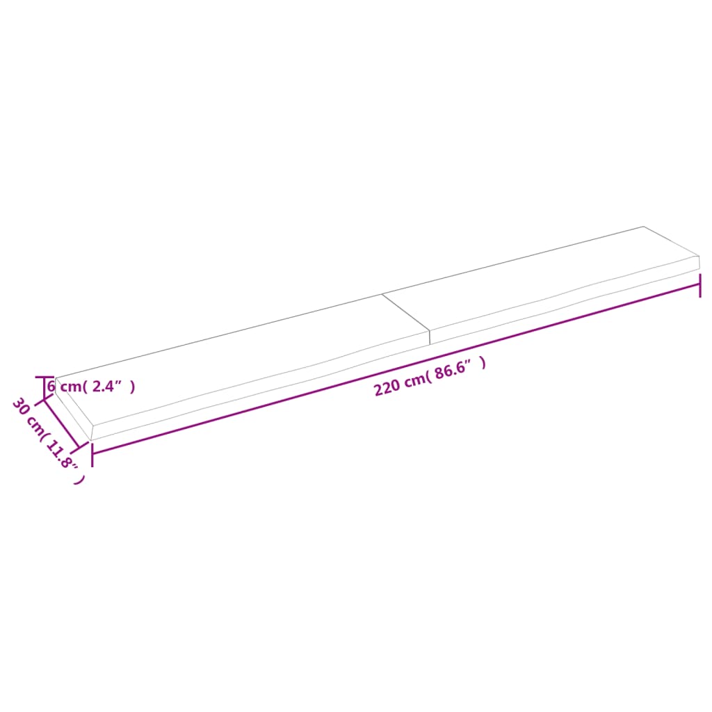 Vegghylle 220x30x(2-6) cm ubehandlet heltre eik