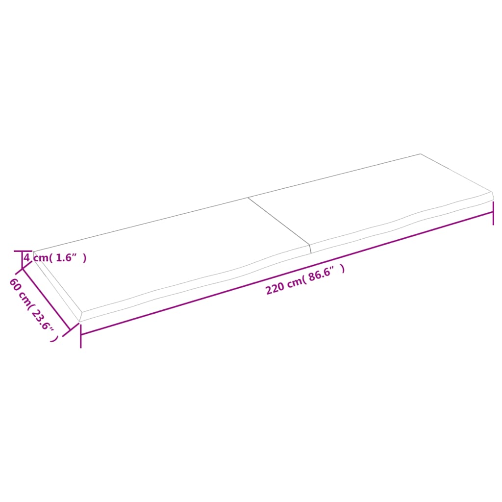 Vegghylle 220x60x(2-4) cm ubehandlet heltre eik