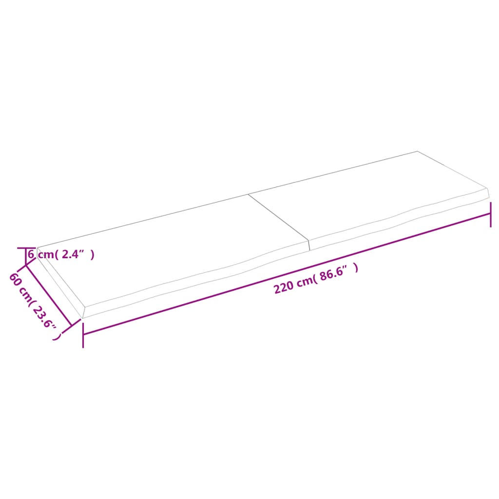 Vegghylle 220x60x(2-6) cm ubehandlet heltre eik