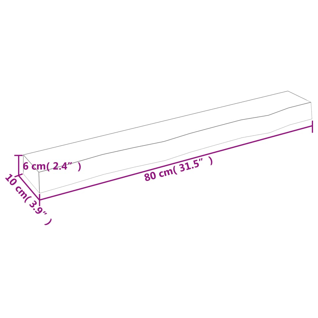 Vegghylle lysebrun 80x10x6 cm behandlet heltre eik