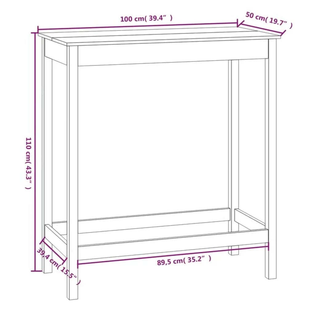 Barbord 100x50x110 cm heltre furu