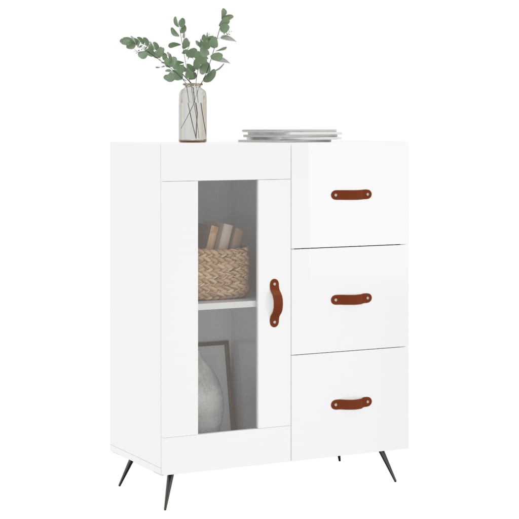 Skjenk høyglans hvit 69,5x34x90 cm konstruert tre