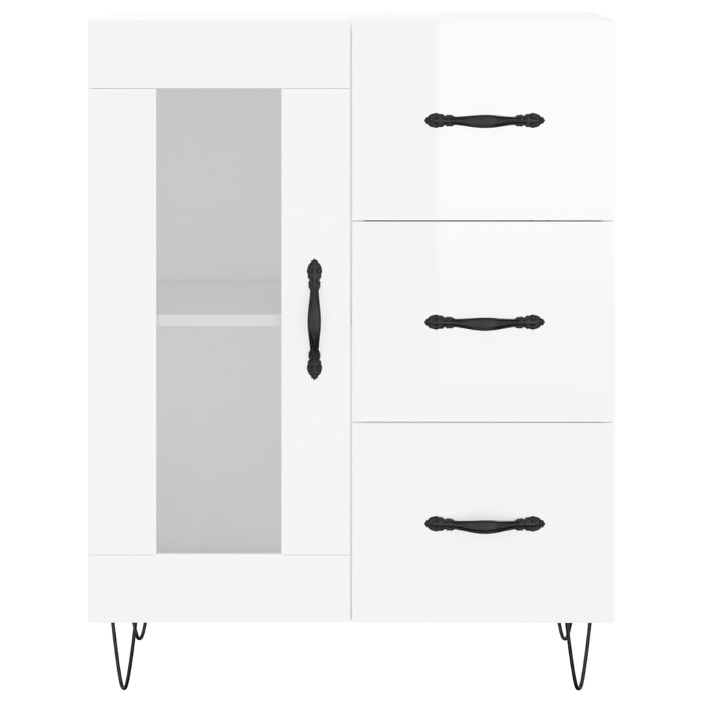 Skjenk høyglans hvit 69,5x34x90 cm konstruert tre