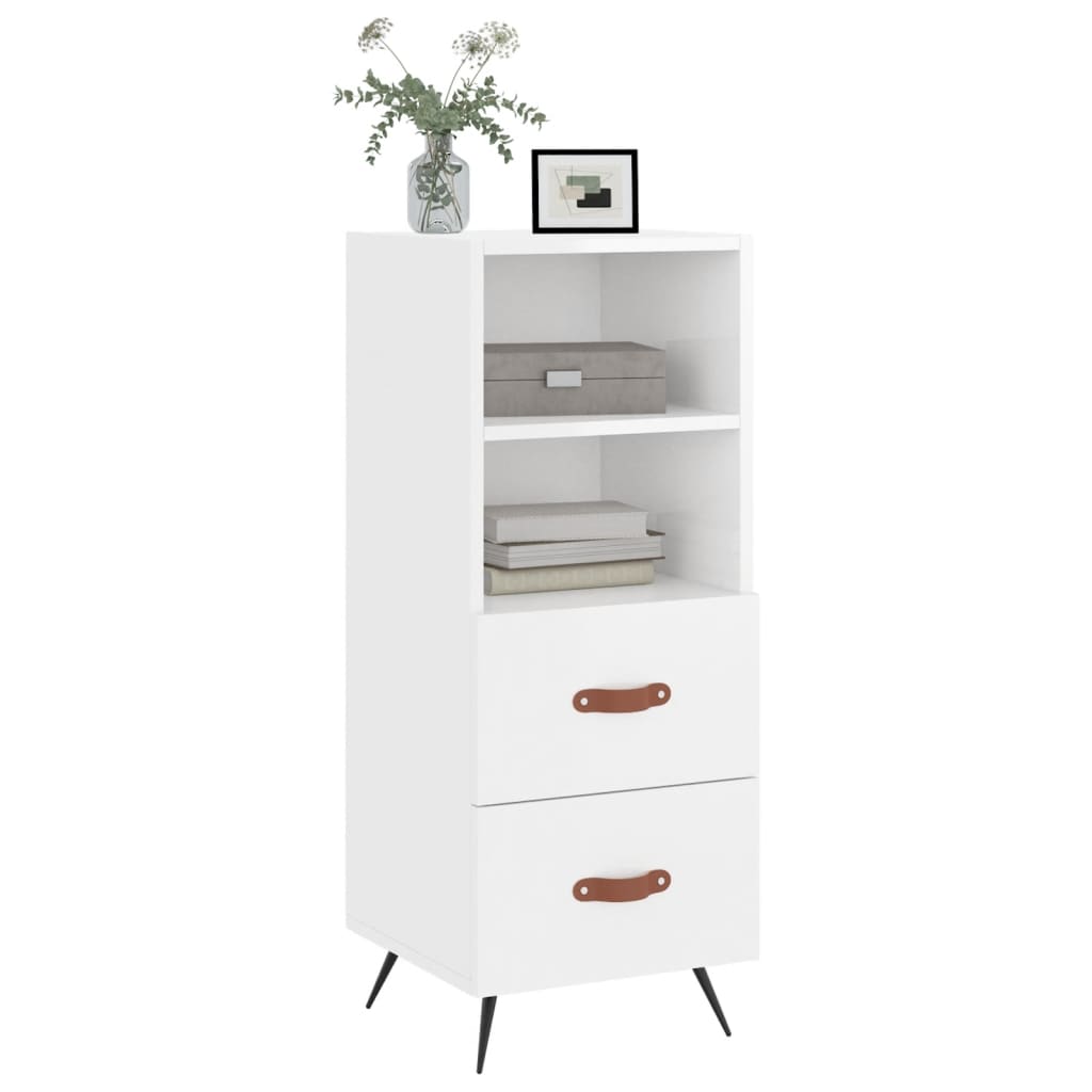 Skjenk høyglans hvit 34,5x34x90 cm konstruert tre