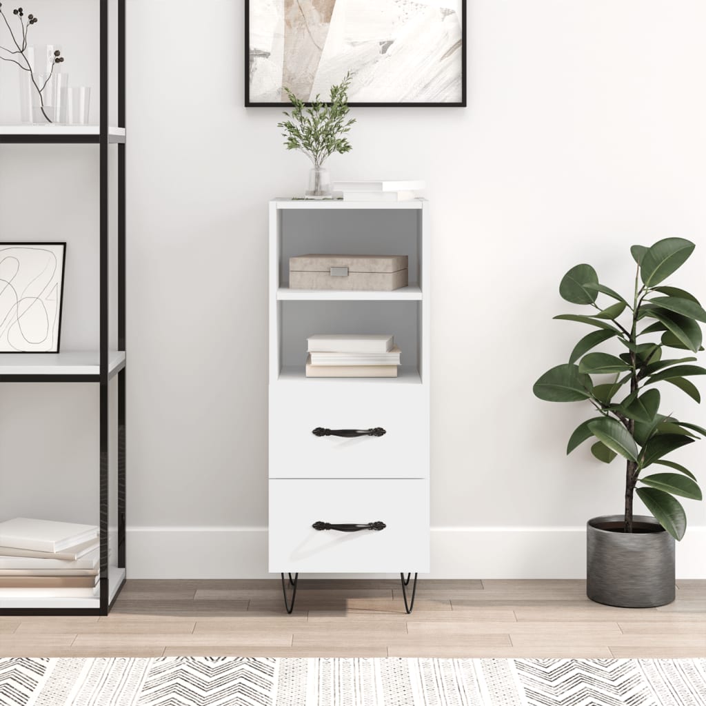 Skjenk hvit 34,5x34x90 cm konstruert tre