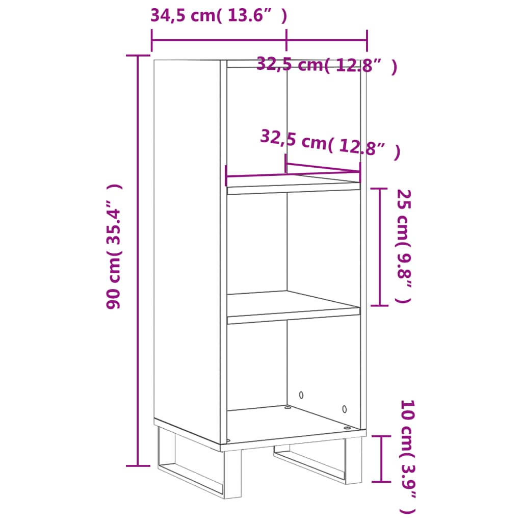 Skjenk hvit 34,5x32,5x90 cm konstruert tre
