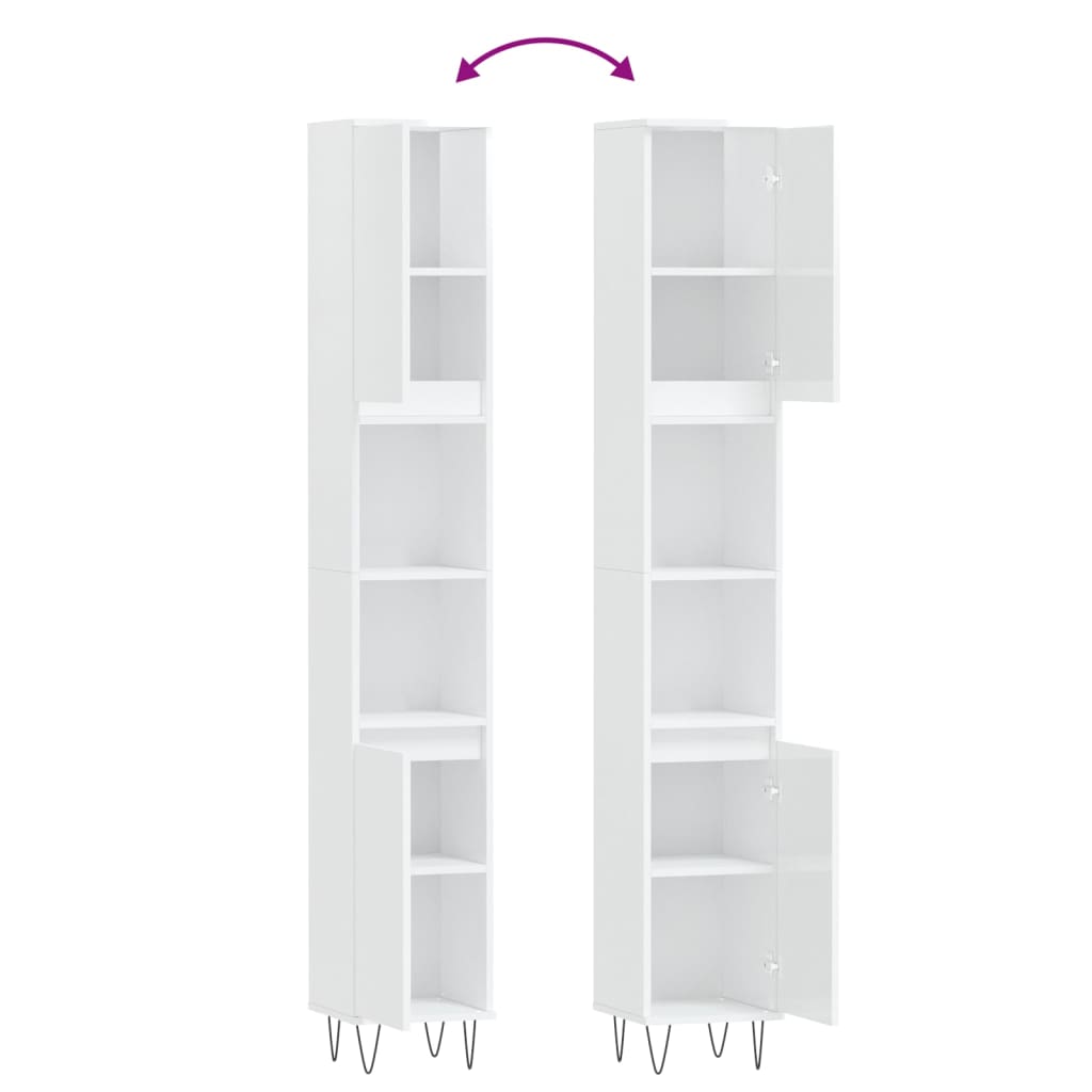 Baderomsskap høyglans hvit 30x30x190 cm konstruert tre