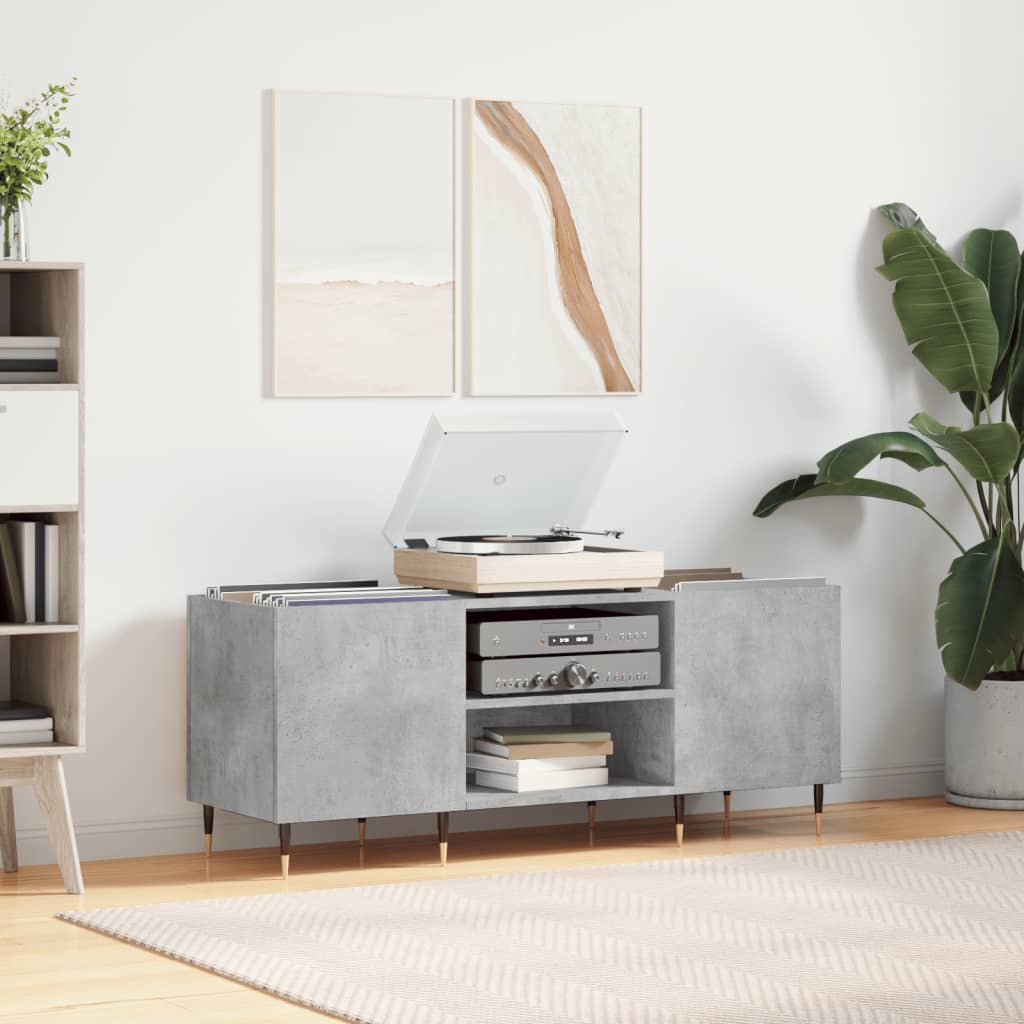 Hifi-benk betonggrå 121x38x48 cm konstruert tre