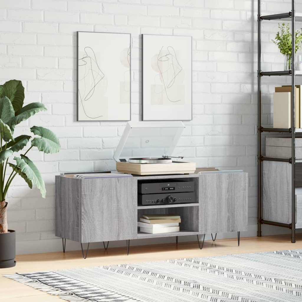 Hifi-benk grå sonoma 121x38x48 cm konstruert tre