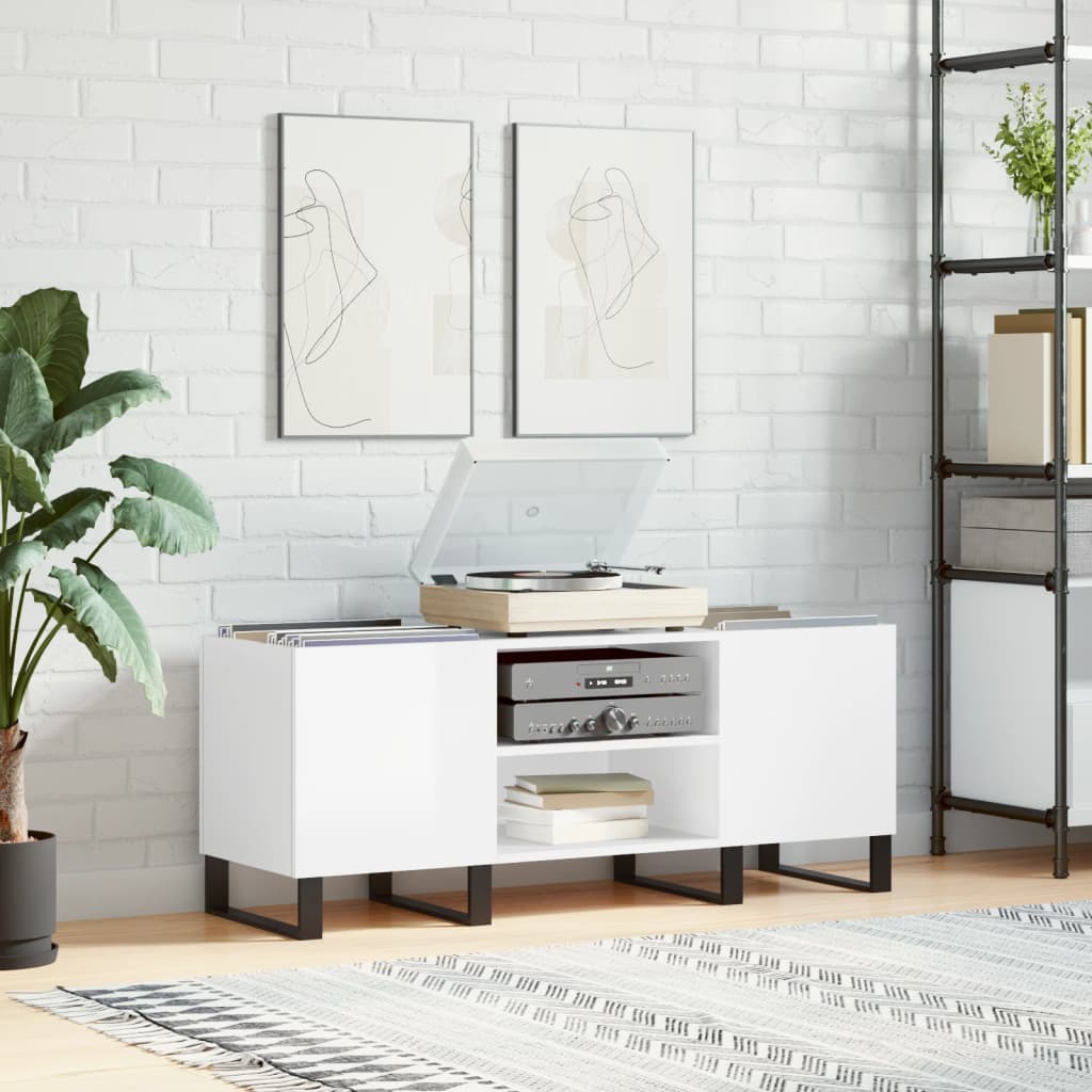 Hifi-benk høyglans hvit 121x38x48 cm konstruert tre