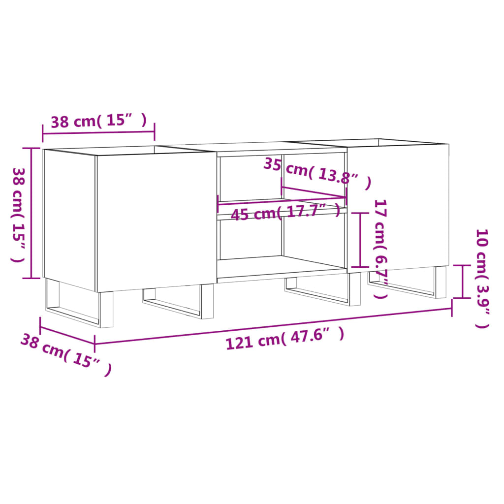 Hifi-benk betonggrå 121x38x48 cm konstruert tre