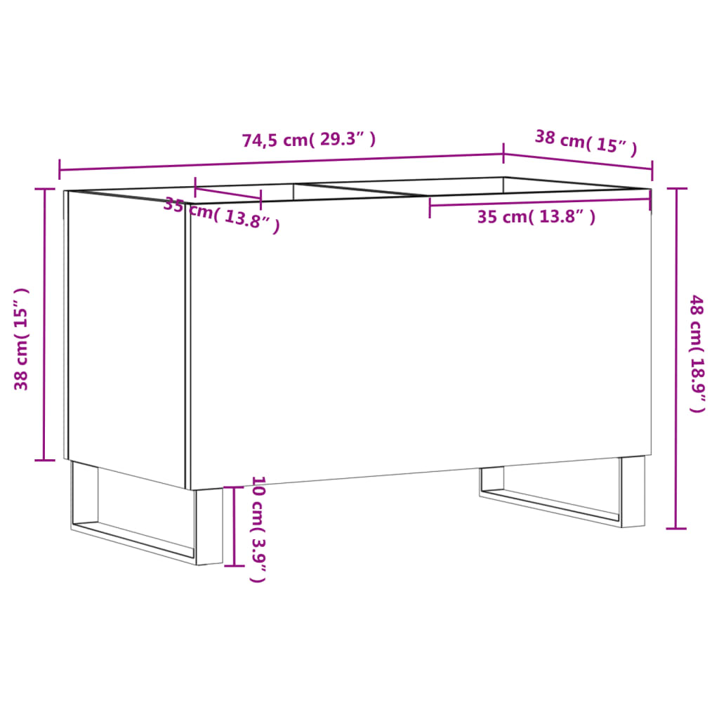 Hifi-benk svart 74,5x38x48 cm konstruert tre