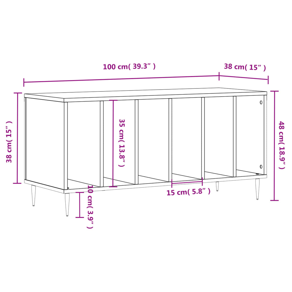 Hifi-benk grå sonoma 100x38x48 cm konstruert tre