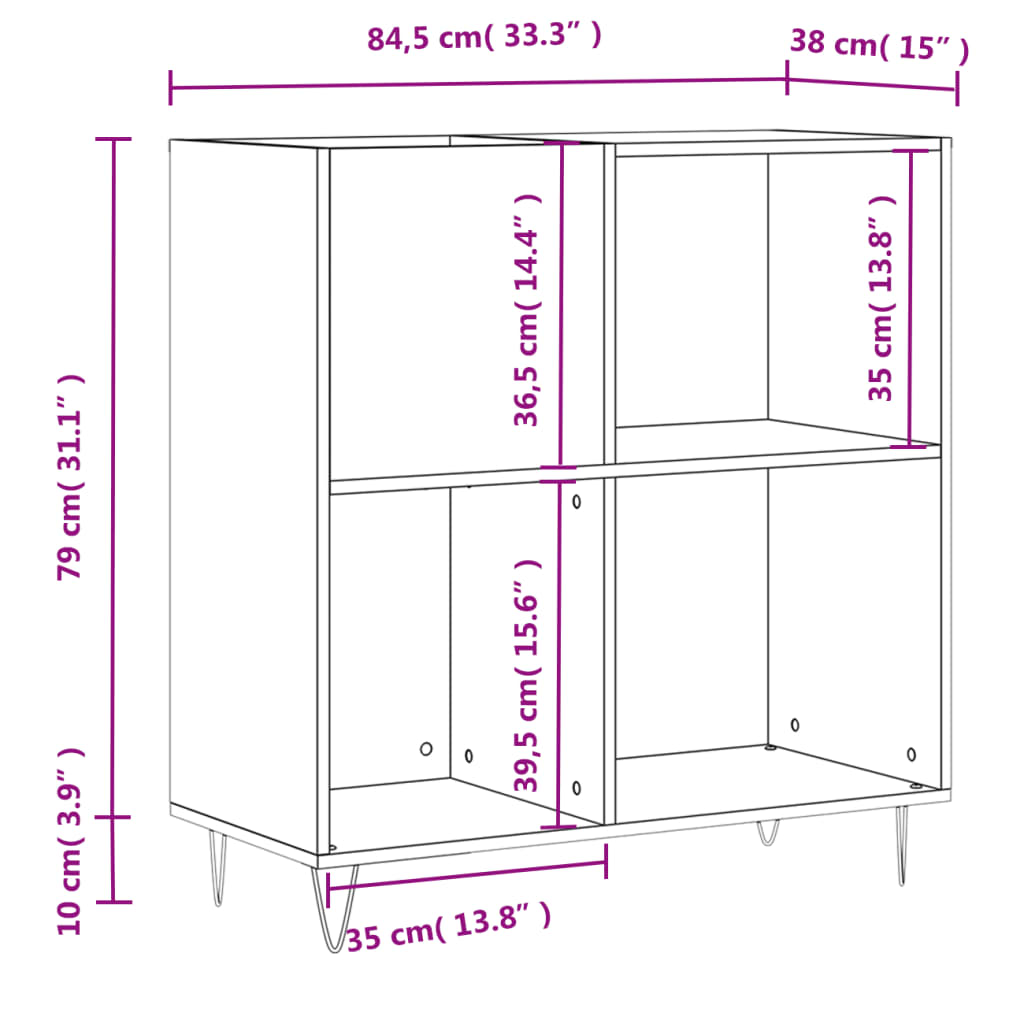 Hifi-benk høyglans hvit 84,5x38x89 cm konstruert tre