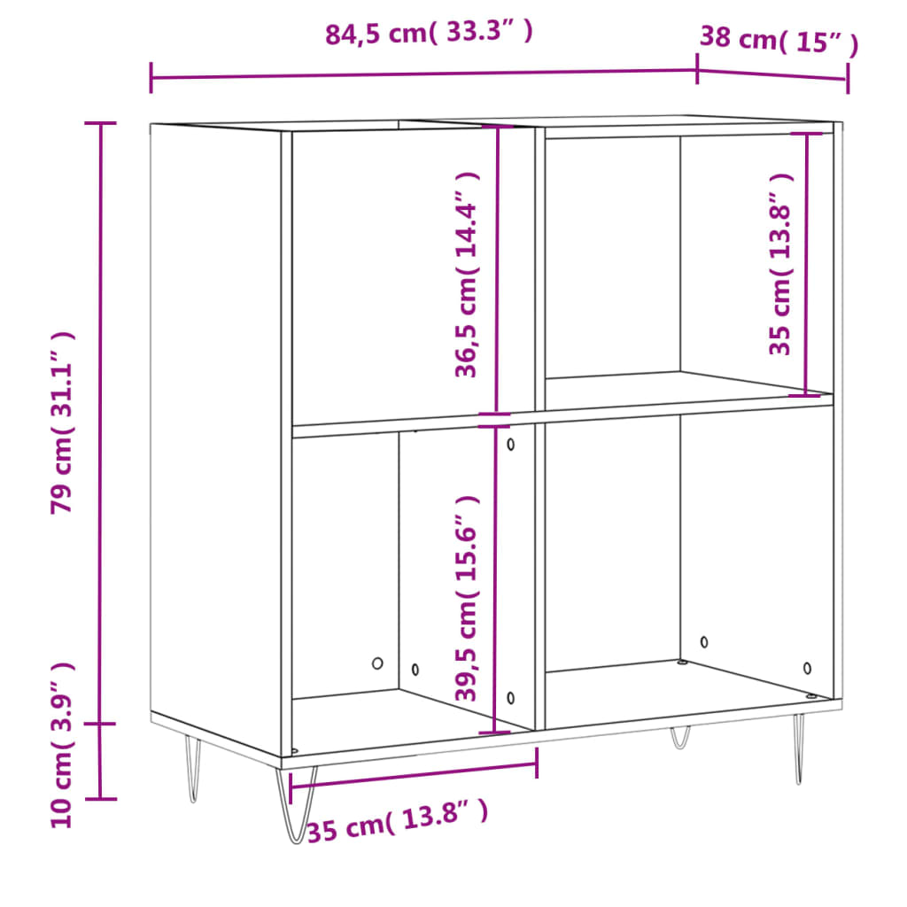 Hifi-benk betonggrå 84,5x38x89 cm konstruert tre