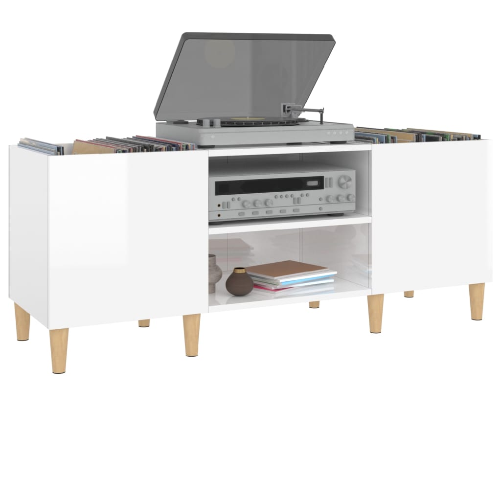 Hifi-benk høyglans hvit 121x38x48 cm konstruert tre