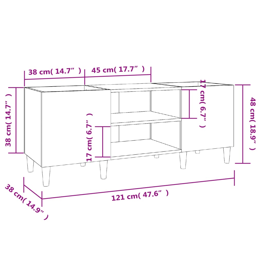 Hifi-benk høyglans hvit 121x38x48 cm konstruert tre