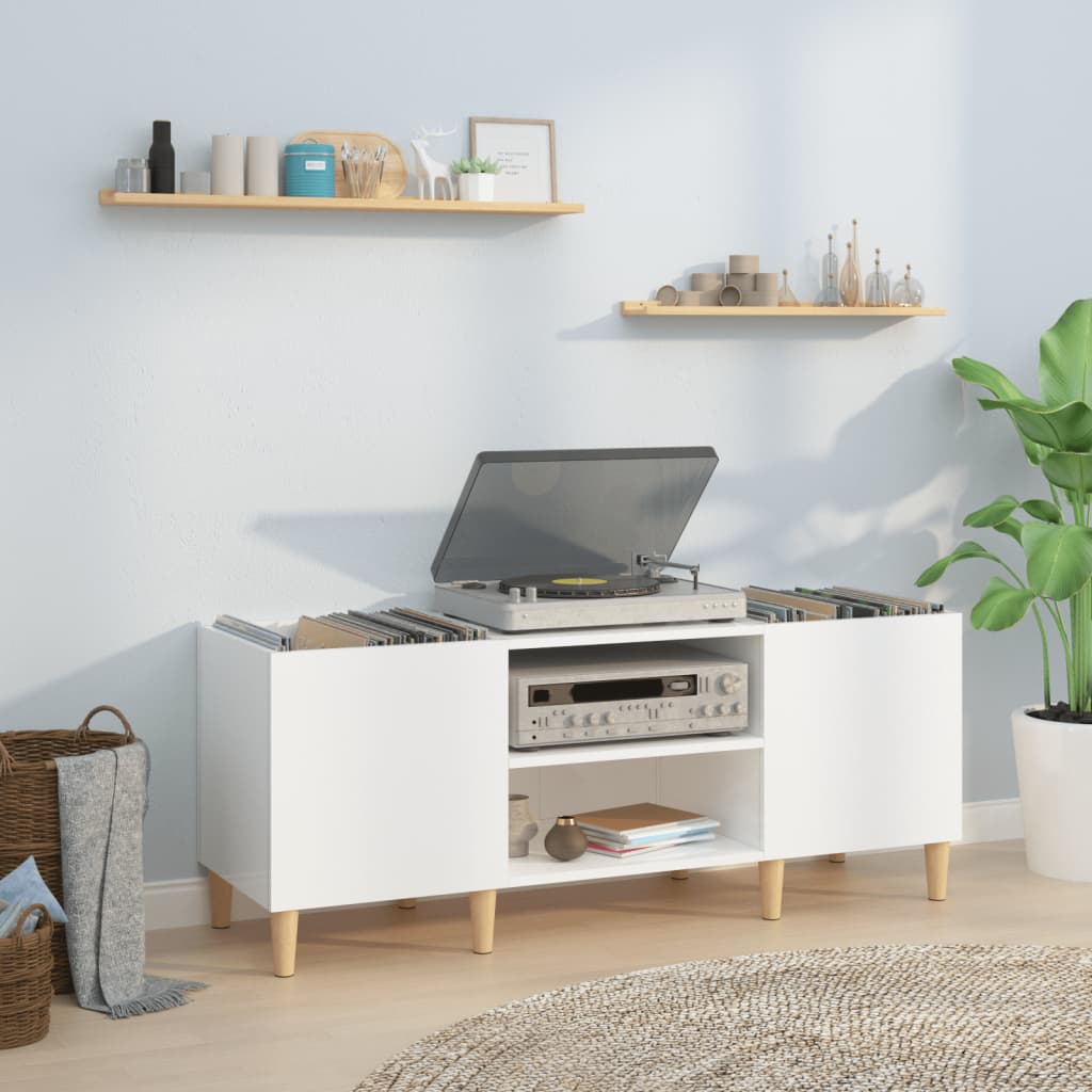 Hifi-benk høyglans hvit 121x38x48 cm konstruert tre