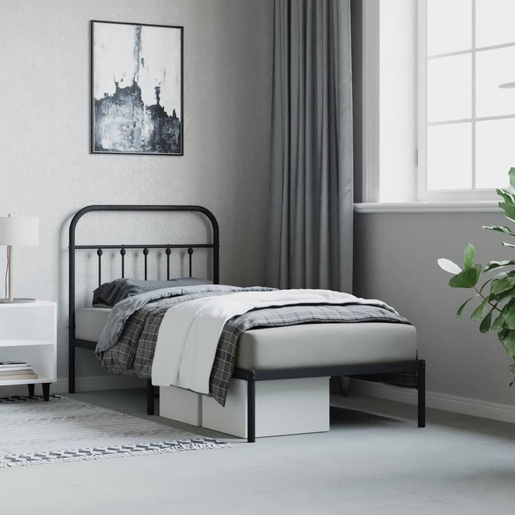 Sengeramme i metall med hodegavl svart 90x190 cm