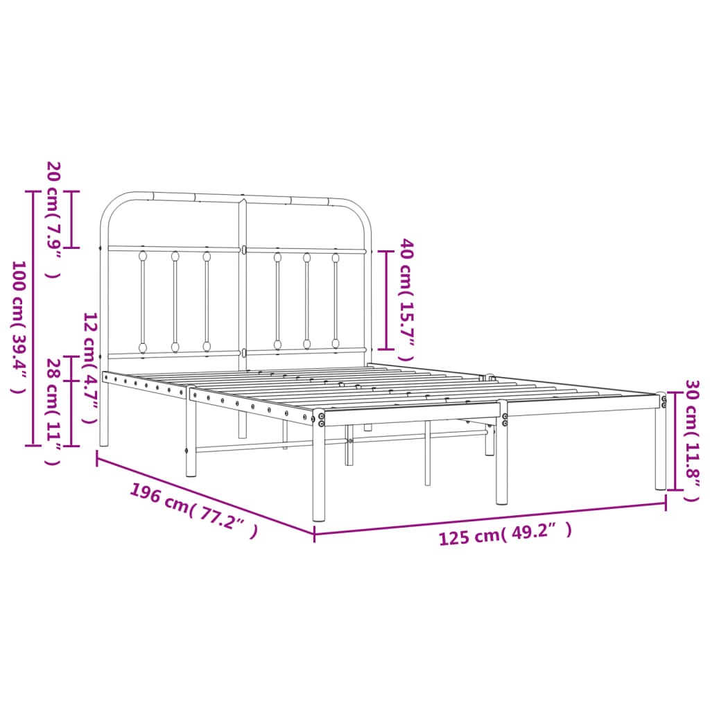 Sengeramme i metall med hodegavl svart 120x190 cm