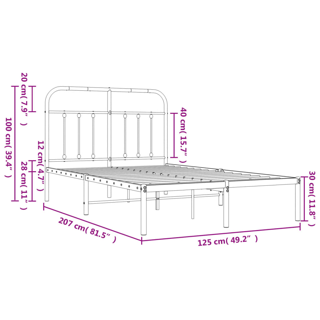 Sengeramme i metall med sengegavl svart 120x200 cm