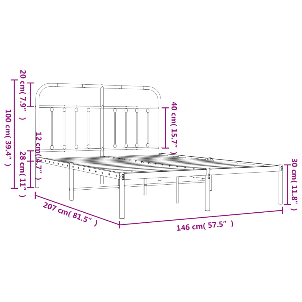 Sengeramme i metall med sengegavl svart 140x200 cm