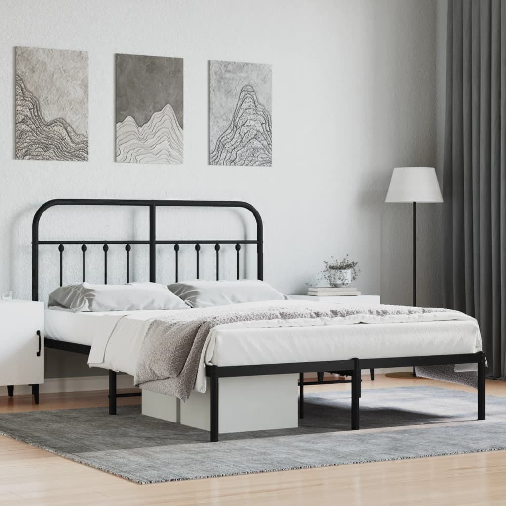 Sengeramme i metall med sengegavl svart 140x200 cm
