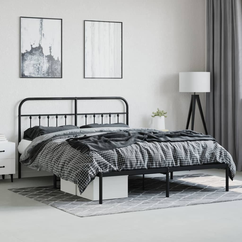 Sengeramme i metall med sengegavl svart 183x213 cm