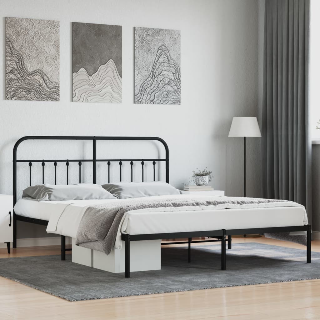 Sengeramme i metall med sengegavl svart 183x213 cm