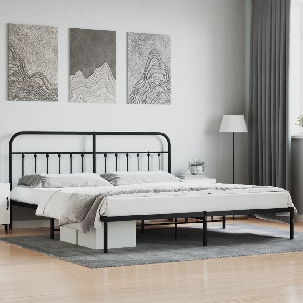 Sengeramme i metall med sengegavl svart 193x203 cm