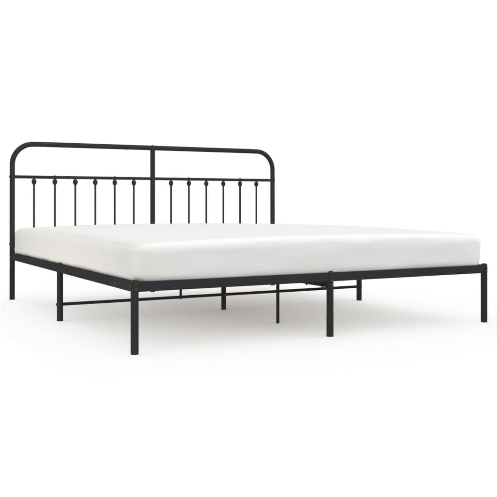 Sengeramme i metall med sengegavl svart 200x200 cm