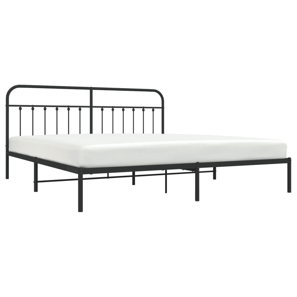 Sengeramme i metall med sengegavl svart 200x200 cm