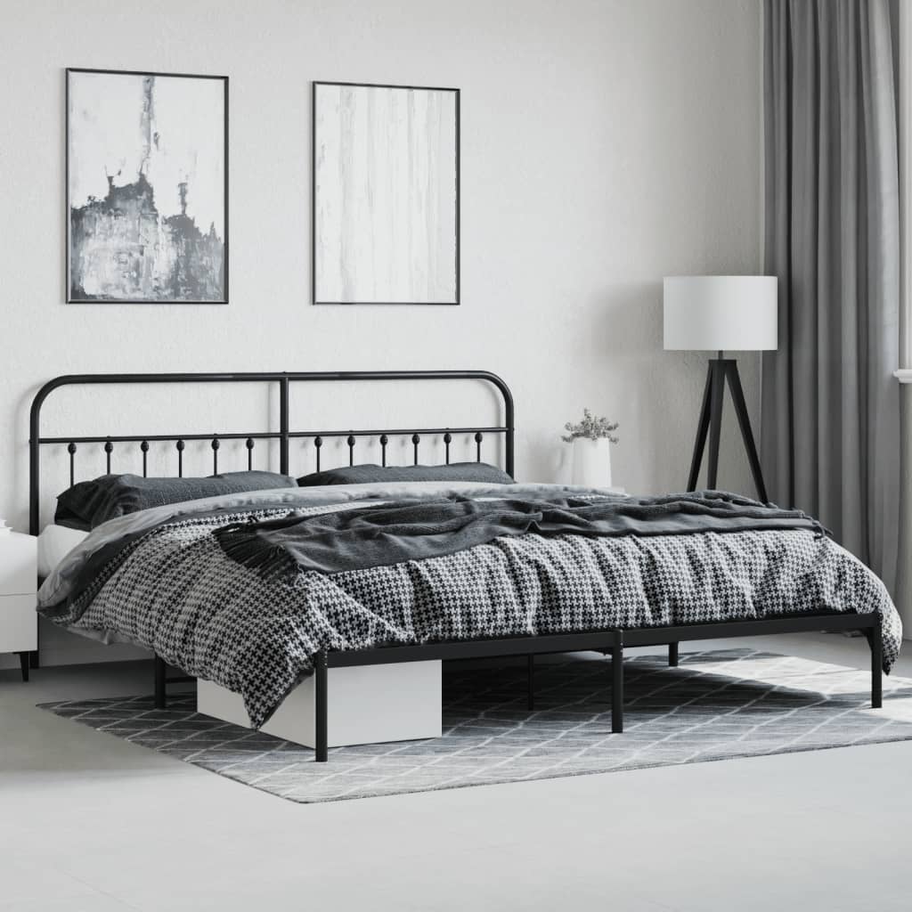 Sengeramme i metall med sengegavl svart 200x200 cm