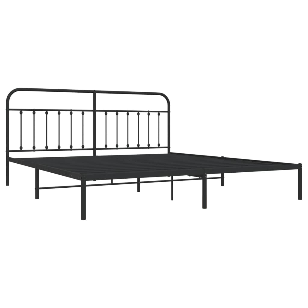 Sengeramme i metall med sengegavl svart 200x200 cm
