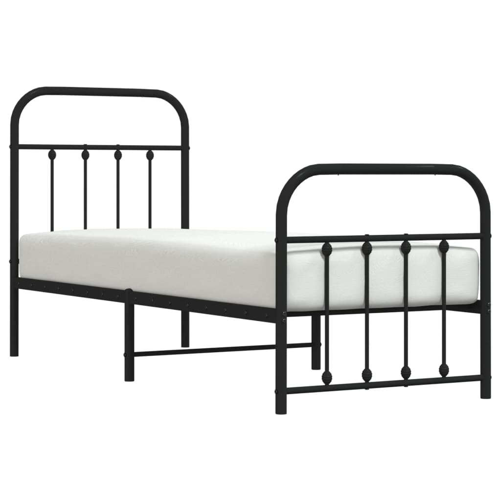 Sengeramme i metall med hode- og fotgavl svart 75x190 cm