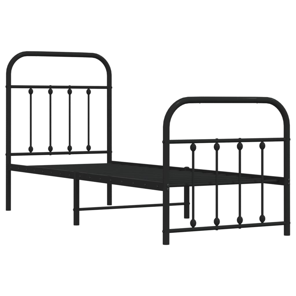 Sengeramme i metall med hode- og fotgavl svart 75x190 cm